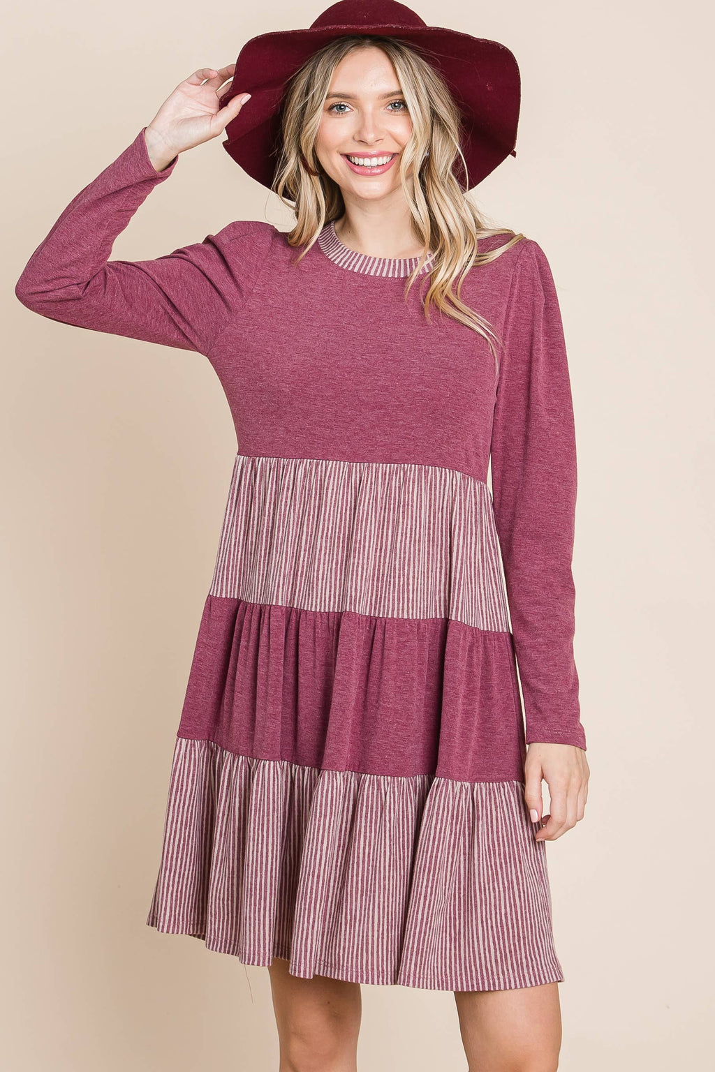 Plus Size Striped and Solid  Knee Dress