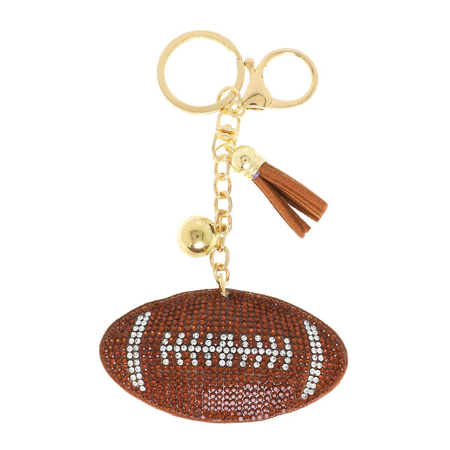 Rhinestone Studded Football Keychain w/ Tassel