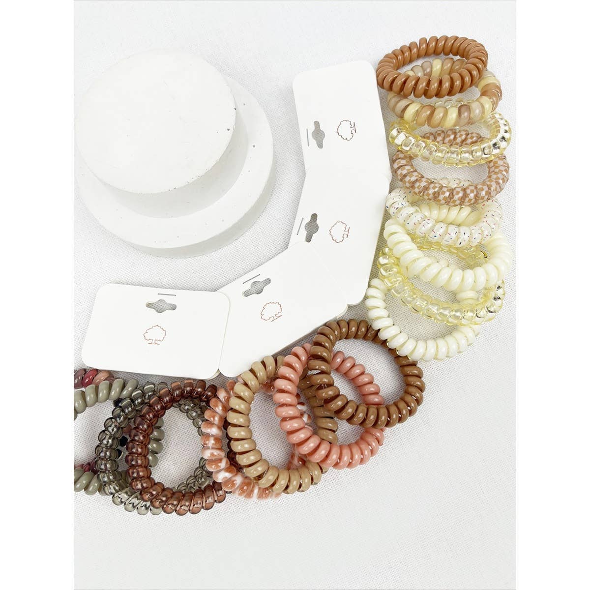 Cream and Multi Design Spiral Hair Ties