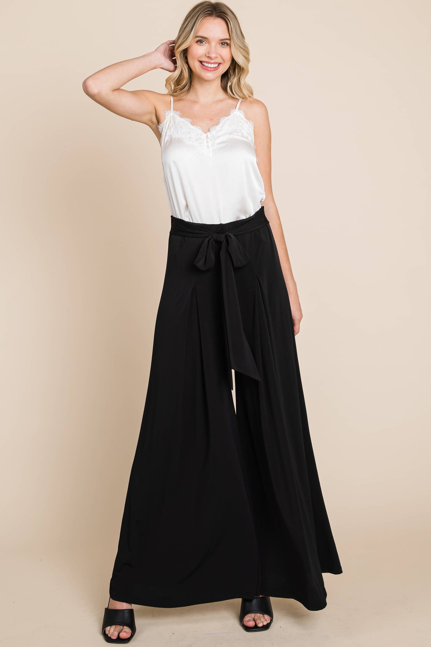 Plus Size Solid High Waisted Palazzo Pants