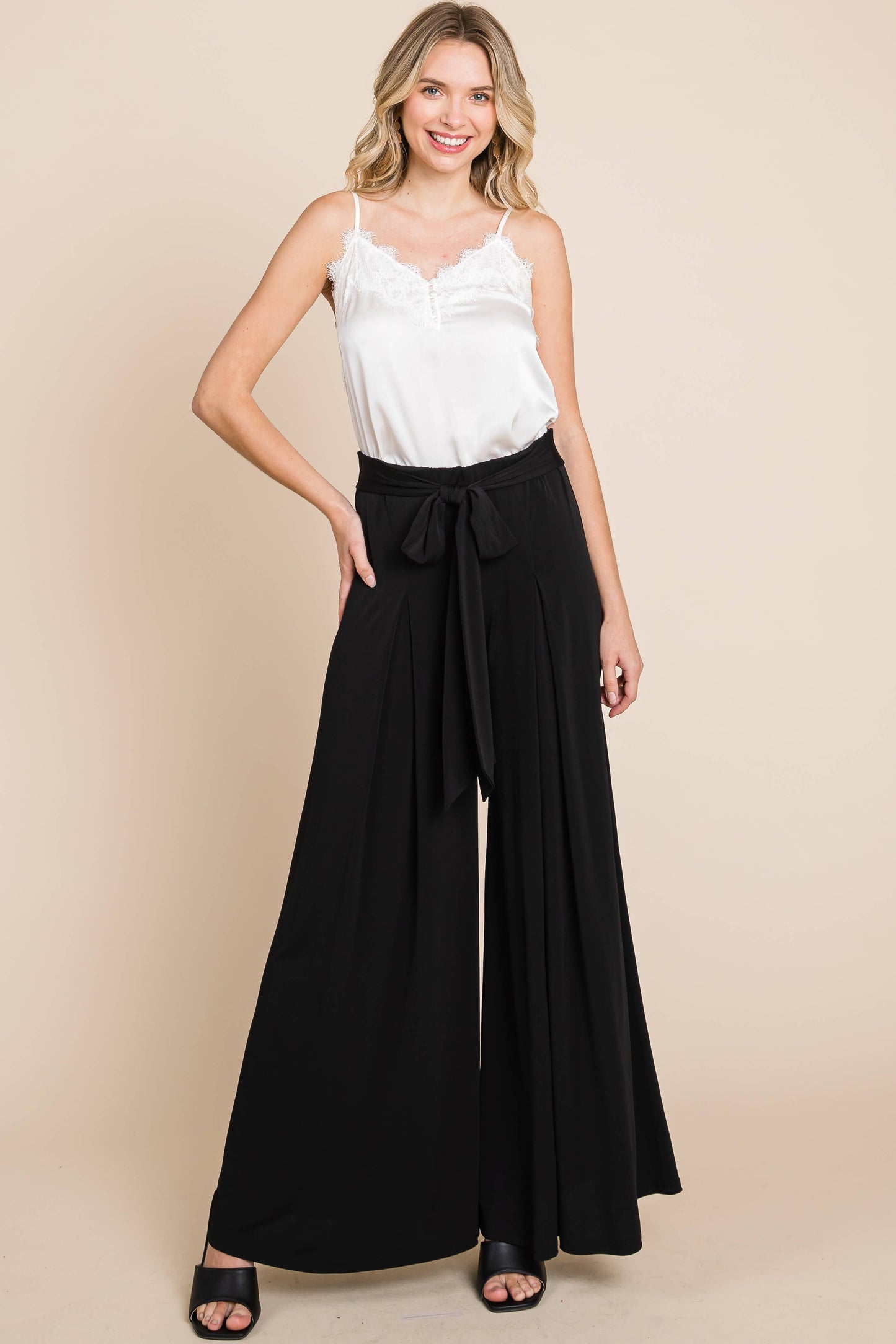 Plus Size Solid High Waisted Palazzo Pants