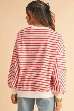 Orange Stripe Drop Shoulder Crew Neck Loose Long Sleeve