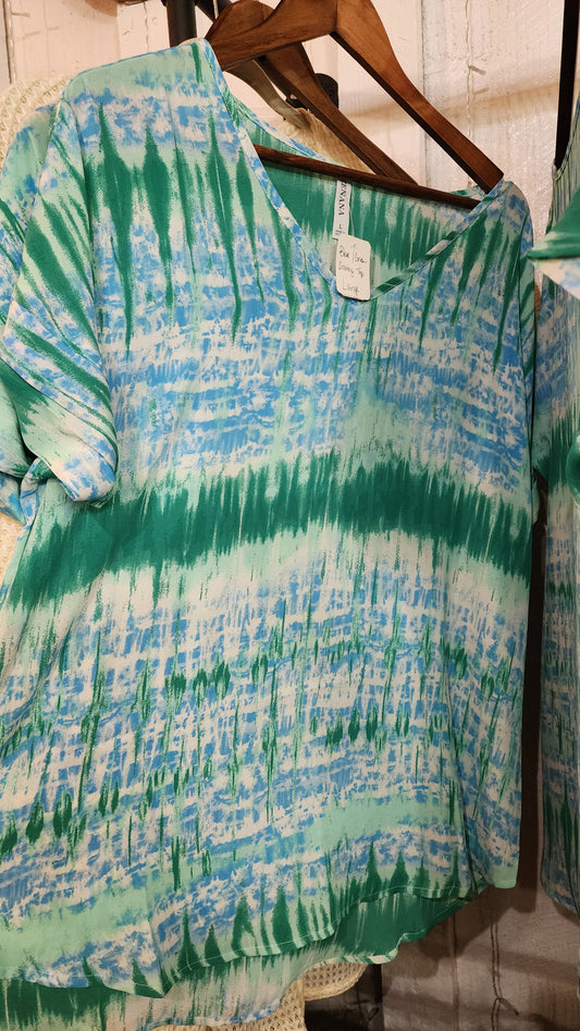 Blue and Green Dobby Top.