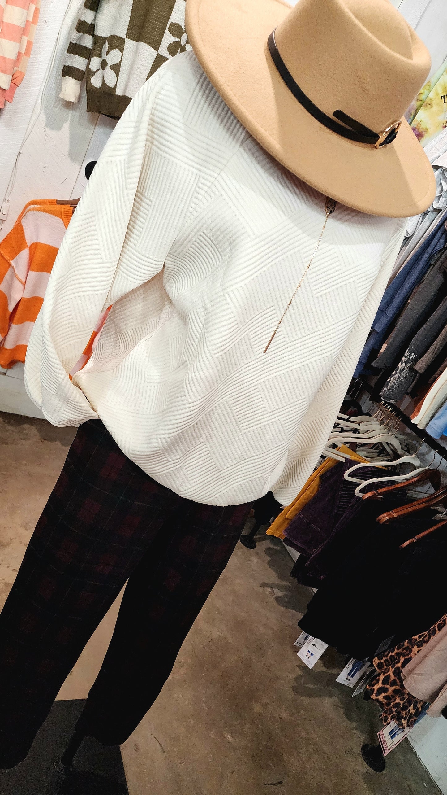 Plaid Pull-On Stretch Dress Pants