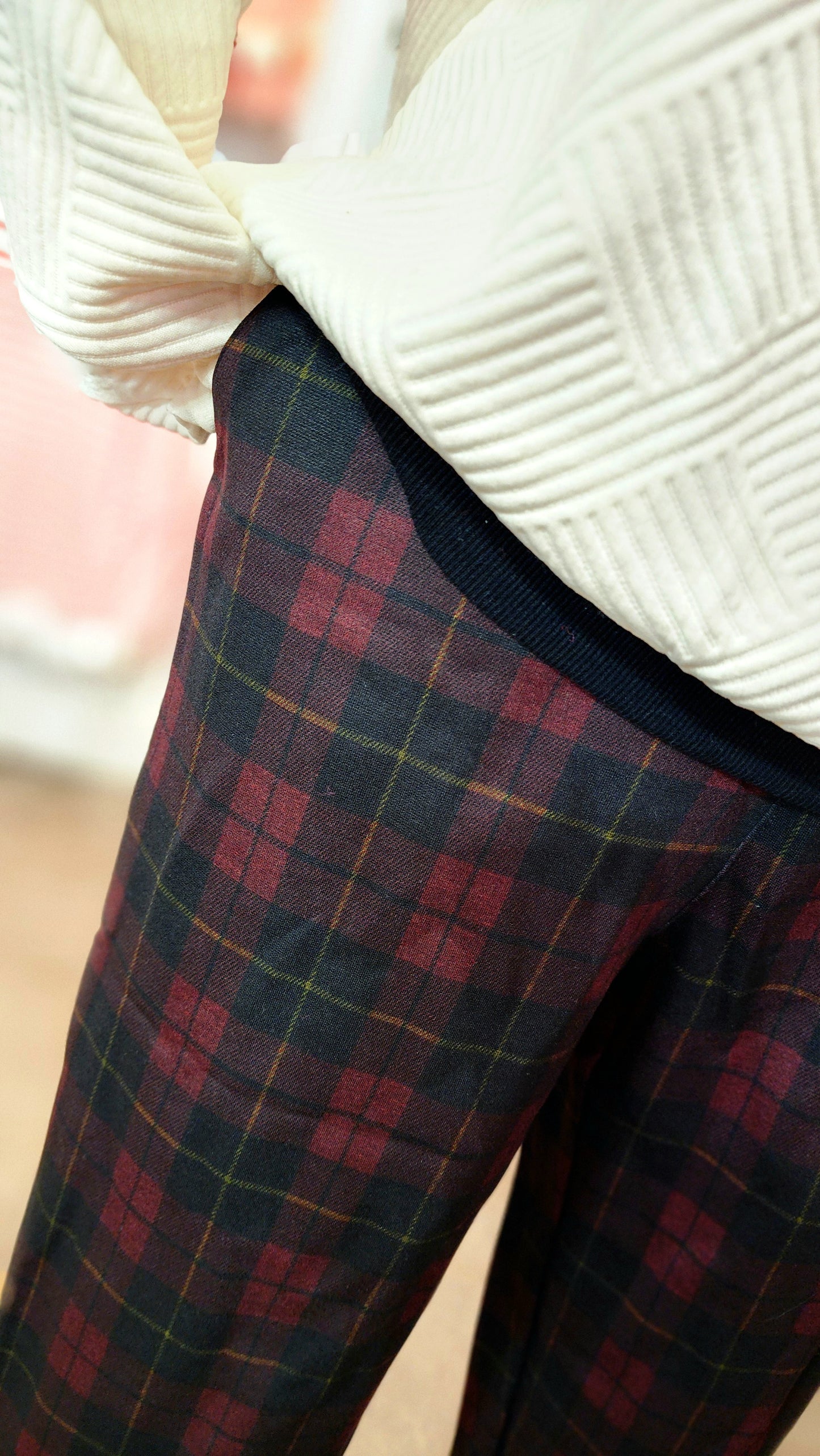 Plaid Pull-On Stretch Dress Pants