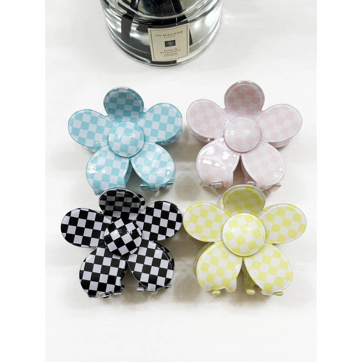 Checkered Daisy Hair Claw Clip