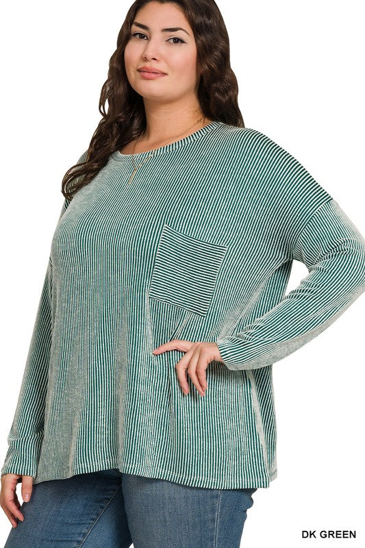 Ribbed Striped Oversized Long Sleeve Top