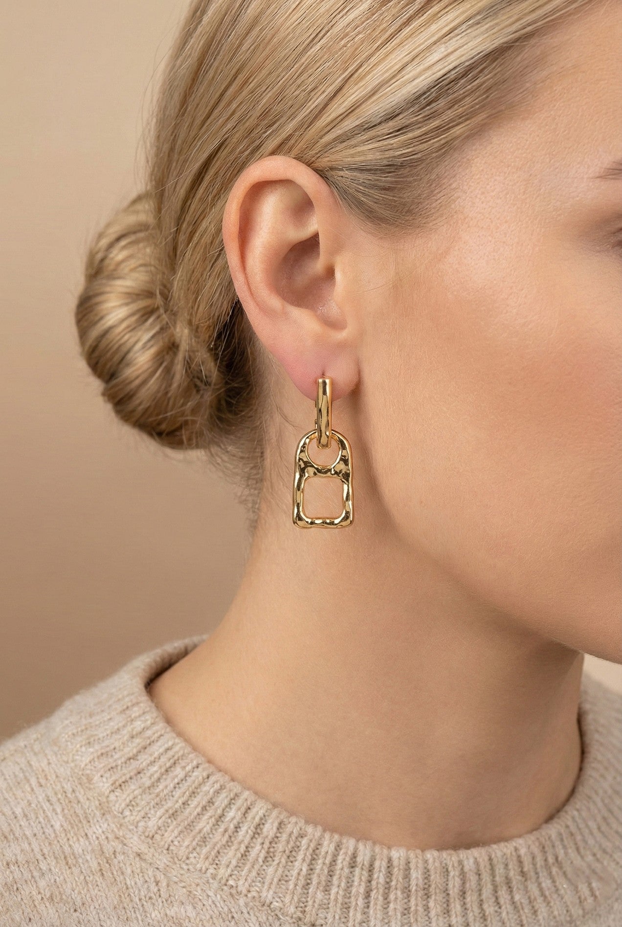 Hammered Zipper Head Drop Earrings