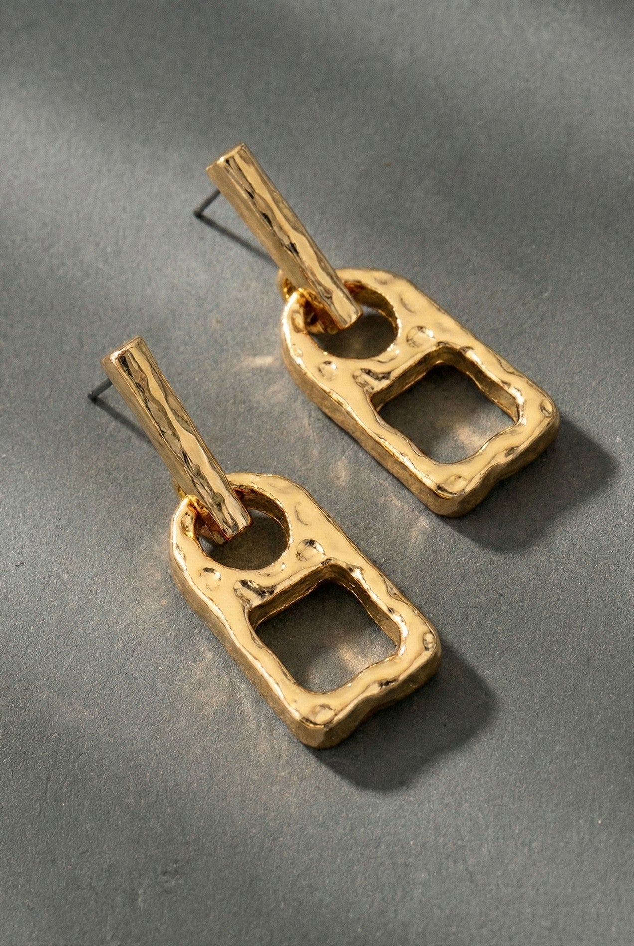 Hammered Zipper Head Drop Earrings