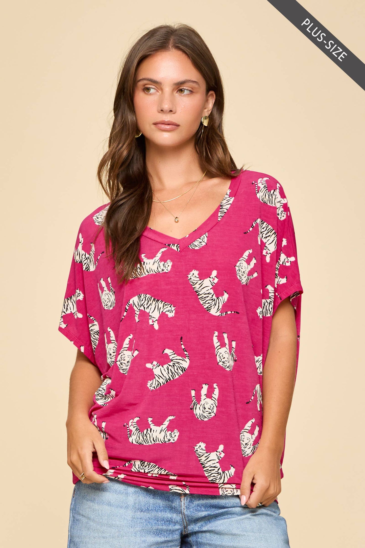 PLUS Stretchy Dolman Sleeve V-Neck Tunic Top