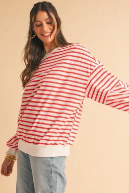Orange Stripe Drop Shoulder Crew Neck Loose Long Sleeve