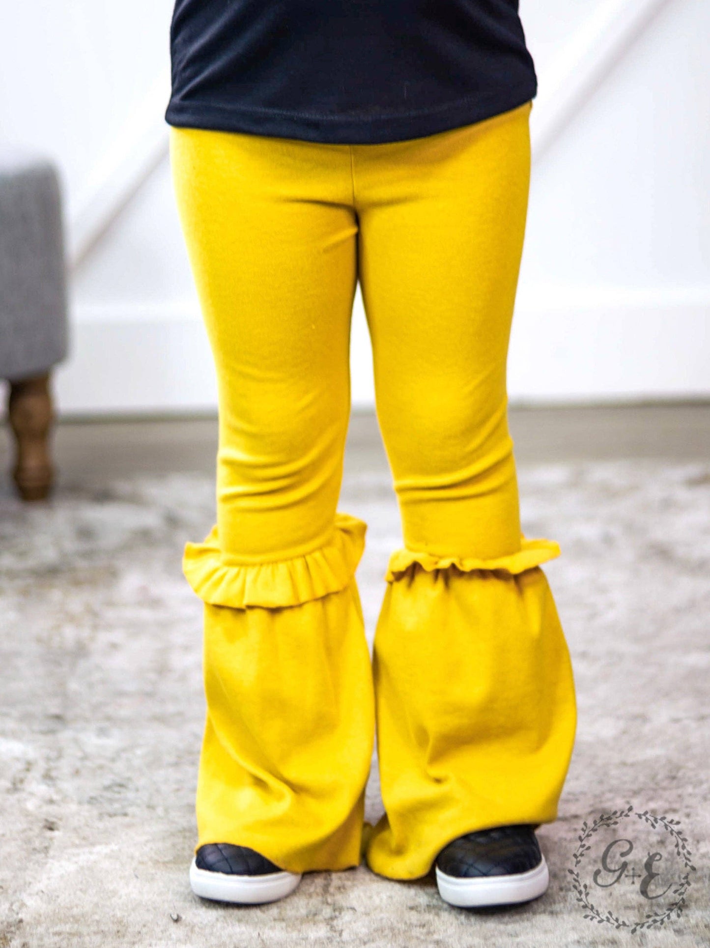 Girls Ruffle My Feathers Flare Pants with Ruffle, Yellow