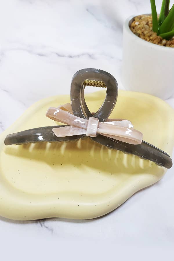 Glossy Ribbon Accent Hair Claw Clip