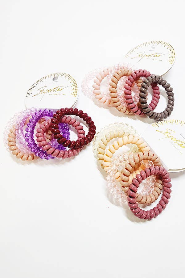 6 pcs Mauve Tone Phone Cord Spiral Hair Tie Set