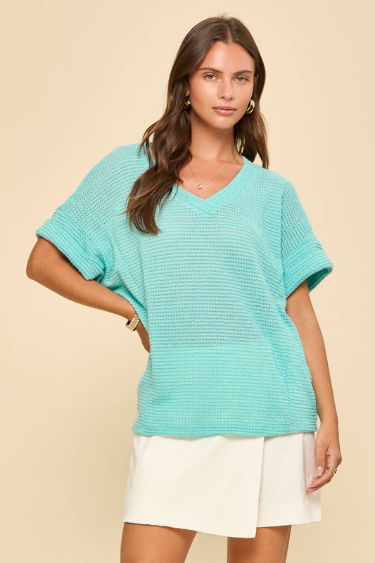 V-Neck Lightweight Sweater Crochet Knit Top