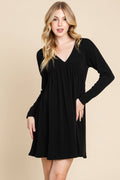 French Terry V Neck Swing Dress