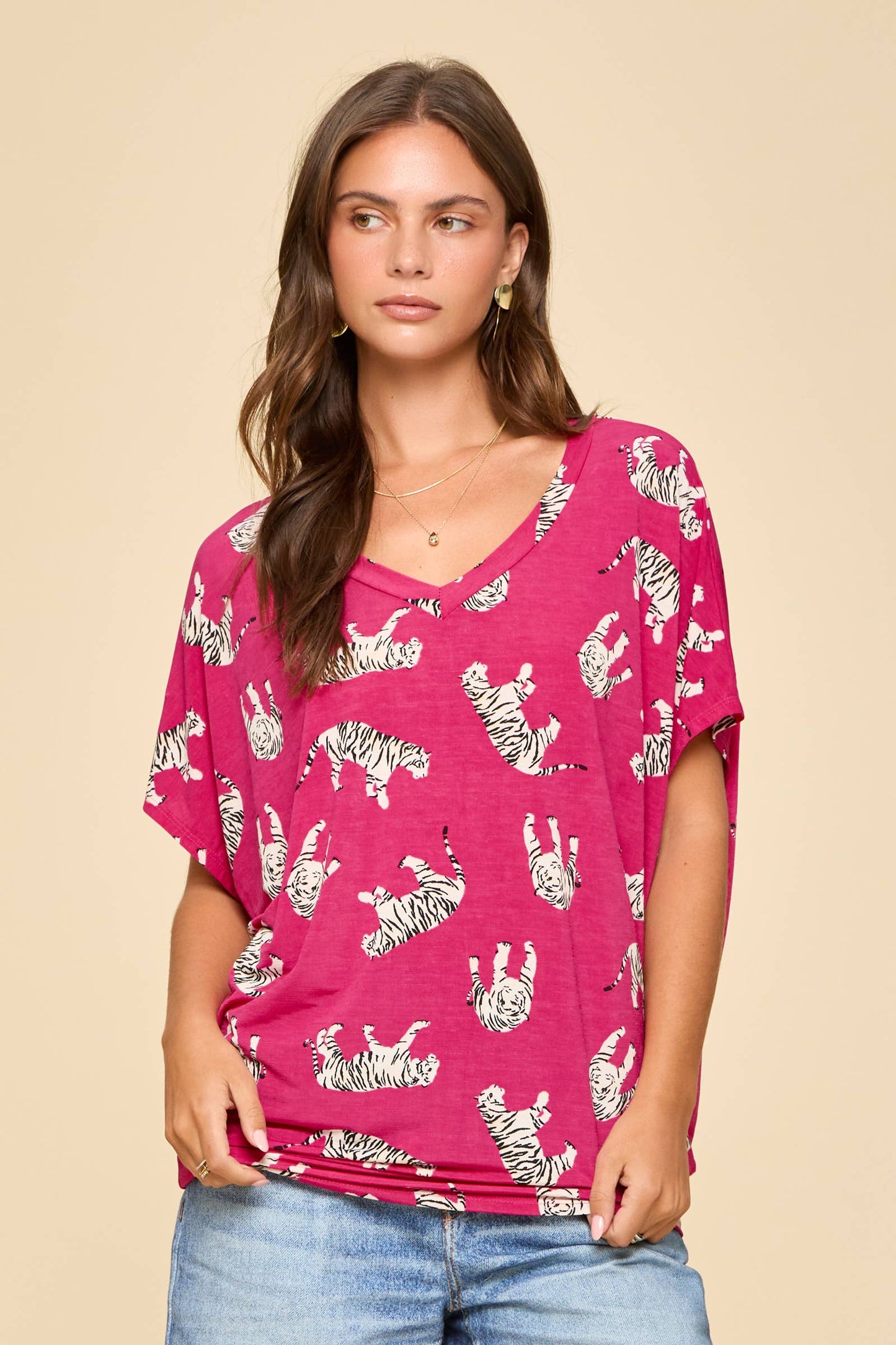 Stretchy Dolman Sleeve V-Neck Tunic Top