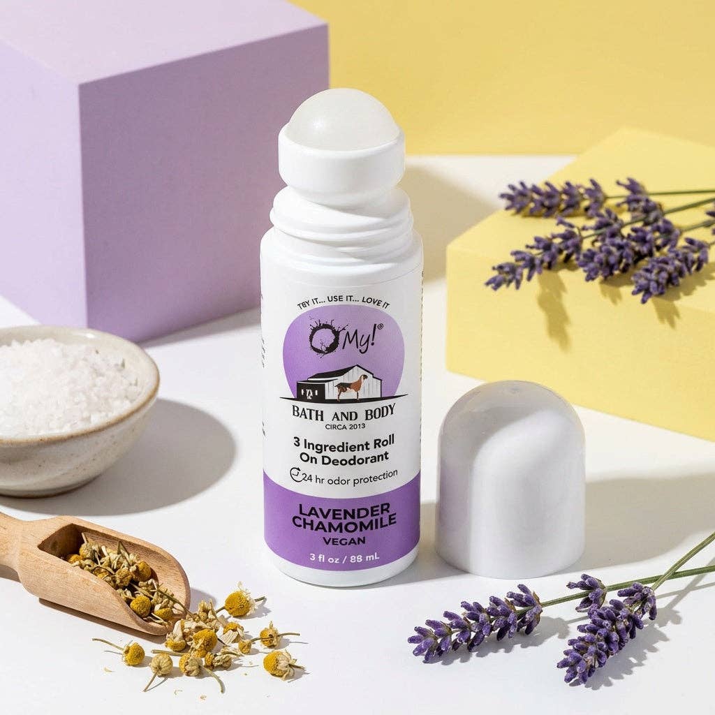 O My! 3 Ingredient Vegan Roll-On Deodorant | No Baking Soda, Aluminimum, Triclosan or Propylene Glycol | 24 hr Odor Protection | Handcrafted USA