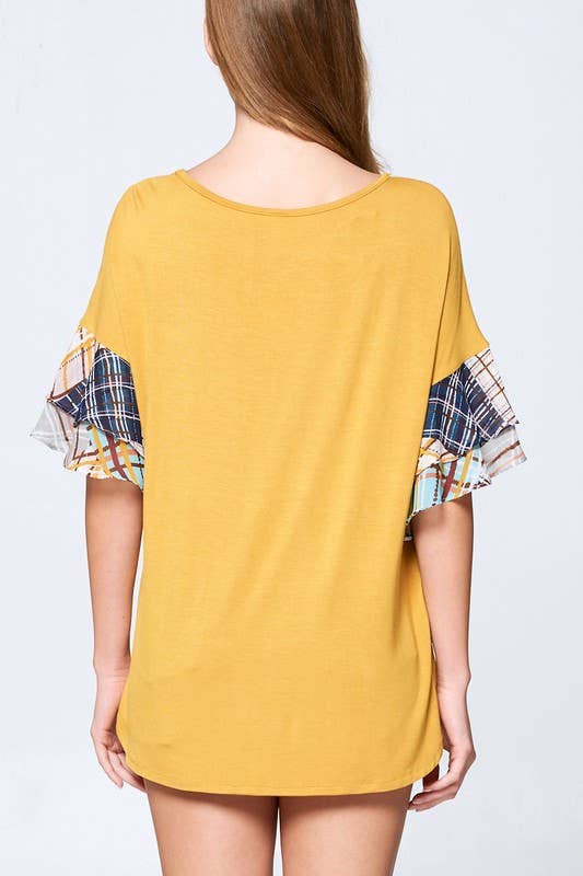 Color Block Jersey Tunic Top with Chiffon Sleeves