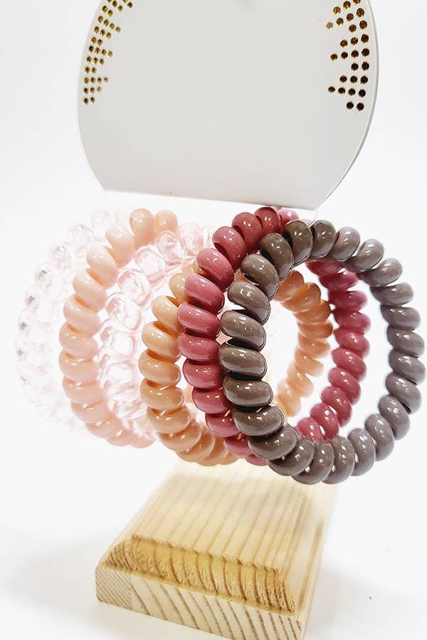 6 pcs Mauve Tone Phone Cord Spiral Hair Tie Set