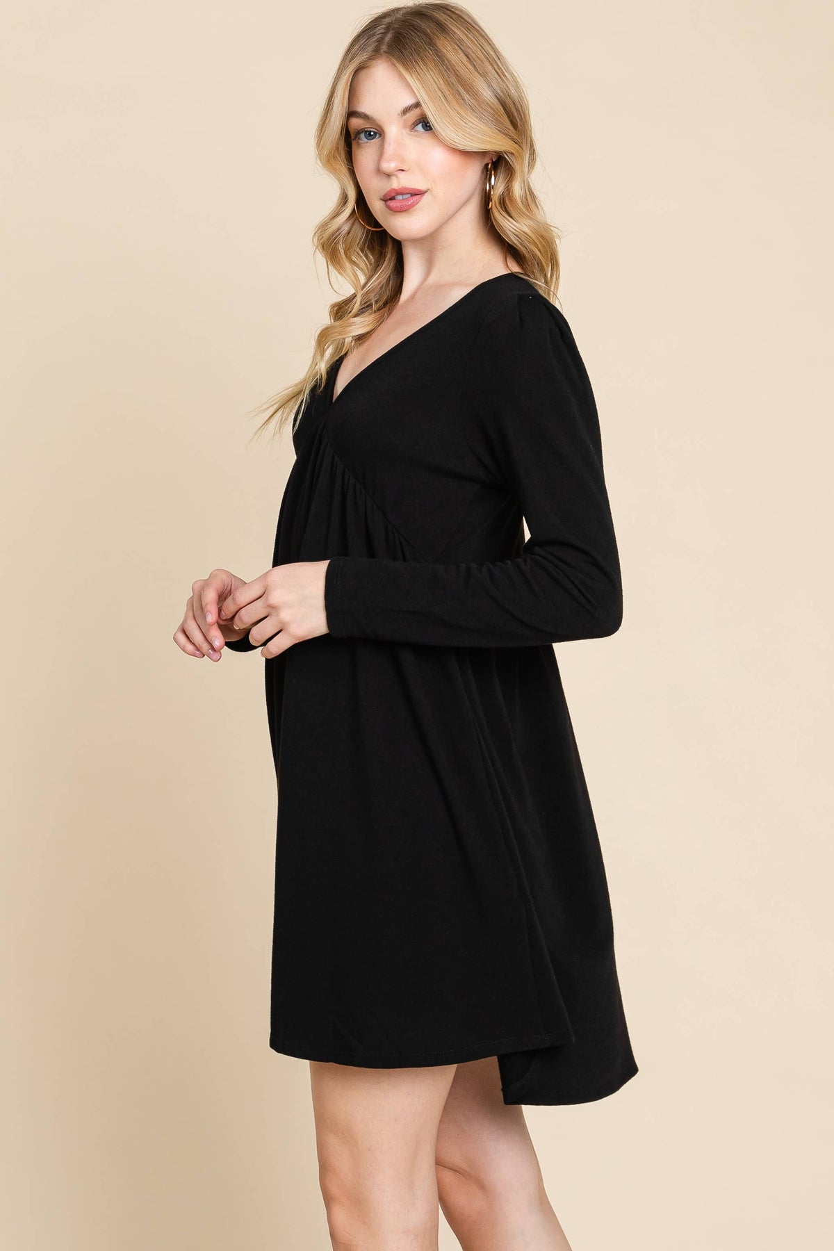 French Terry V Neck Swing Dress