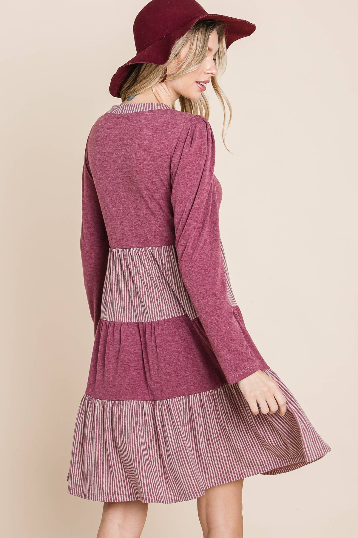 Plus Size Striped and Solid  Knee Dress