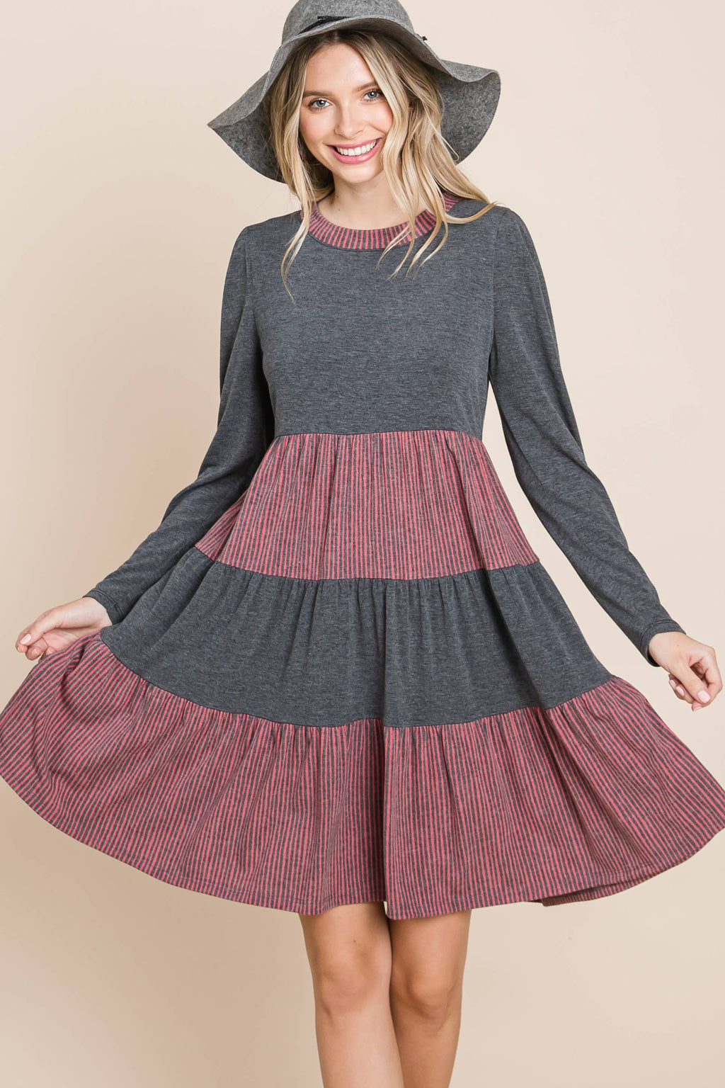 Striped Tiered Knee Dress