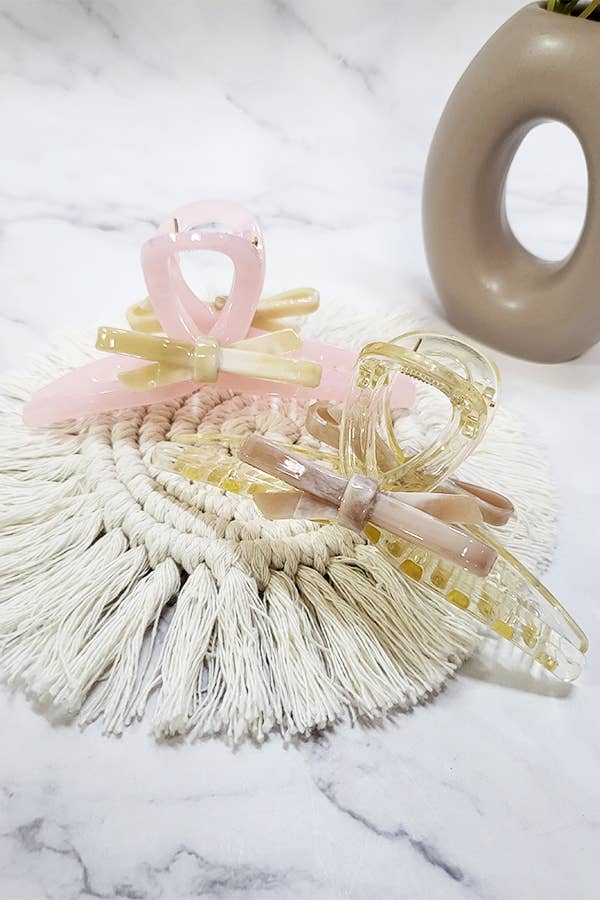 Glossy Ribbon Accent Hair Claw Clip