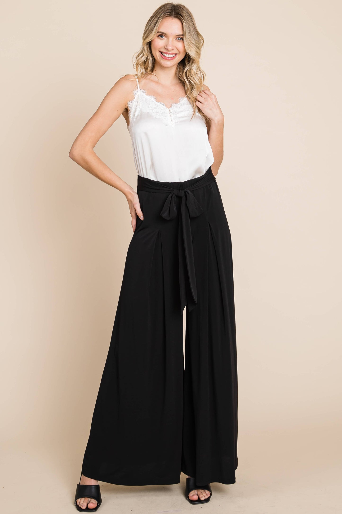 Plus Size Solid High Waisted Palazzo Pants