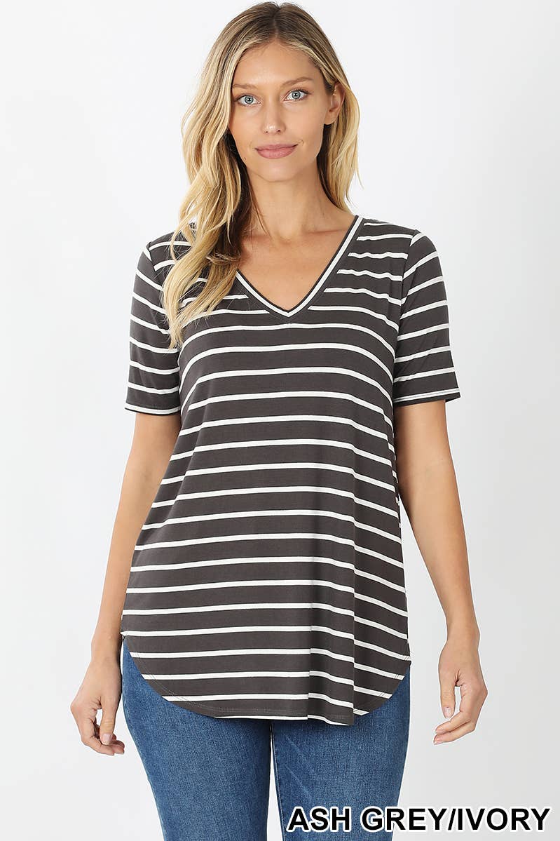 Stripe V Neck Short Sleeve Top