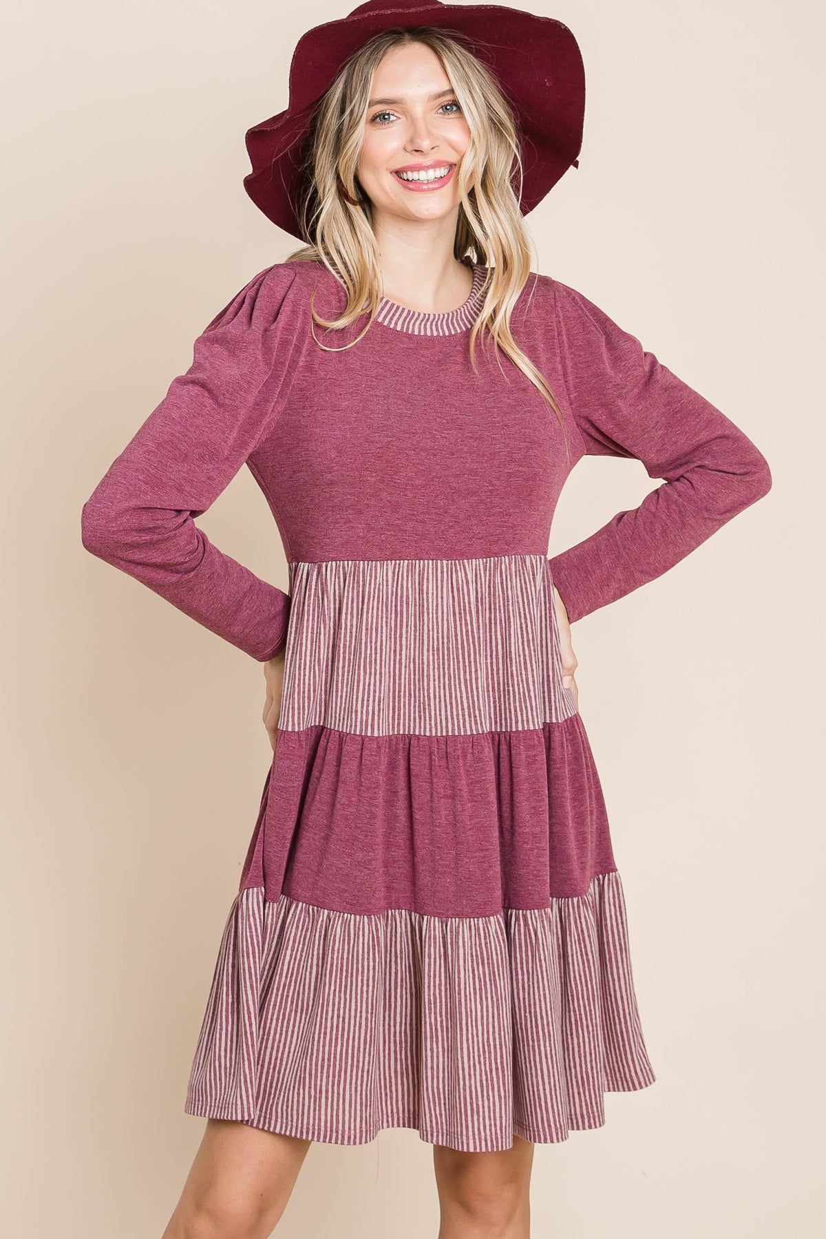 Plus Size Striped and Solid  Knee Dress