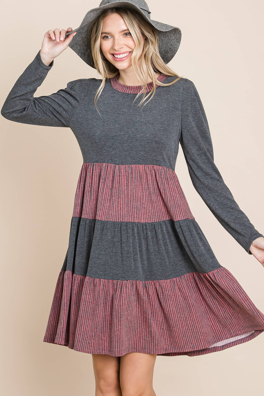 Striped Tiered Knee Dress