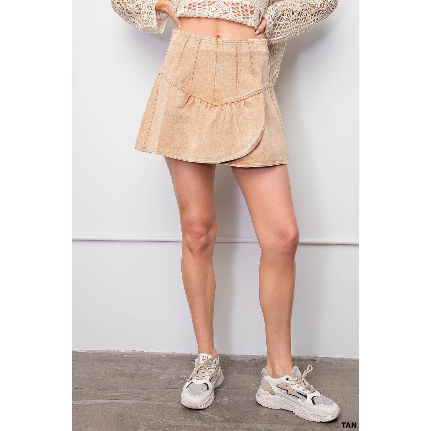 Woven Mini Skirt With Back Zipper