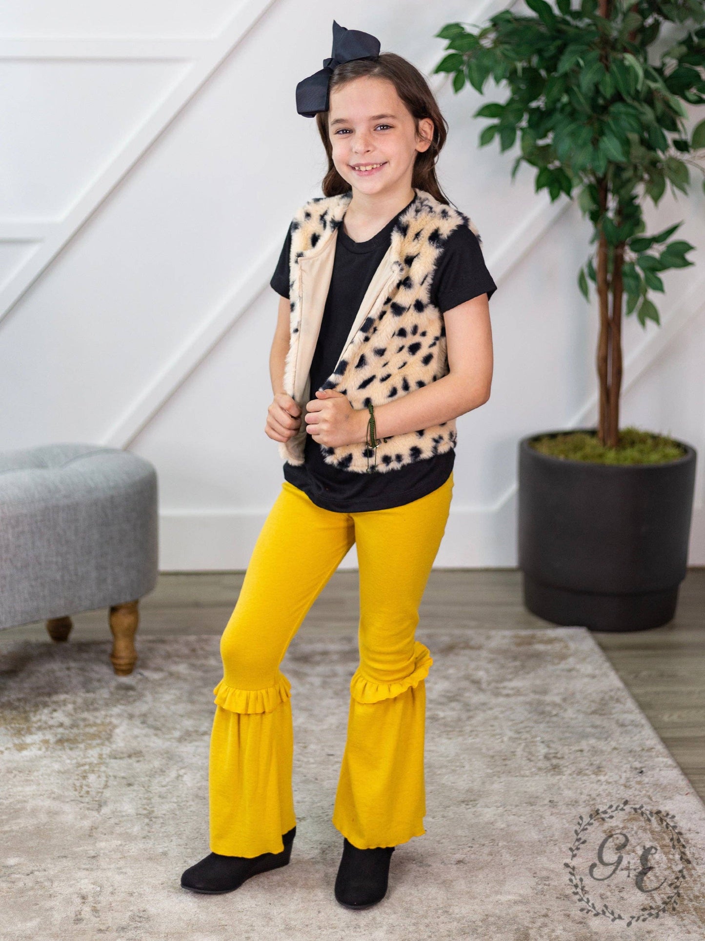 Girls Ruffle My Feathers Flare Pants with Ruffle, Yellow