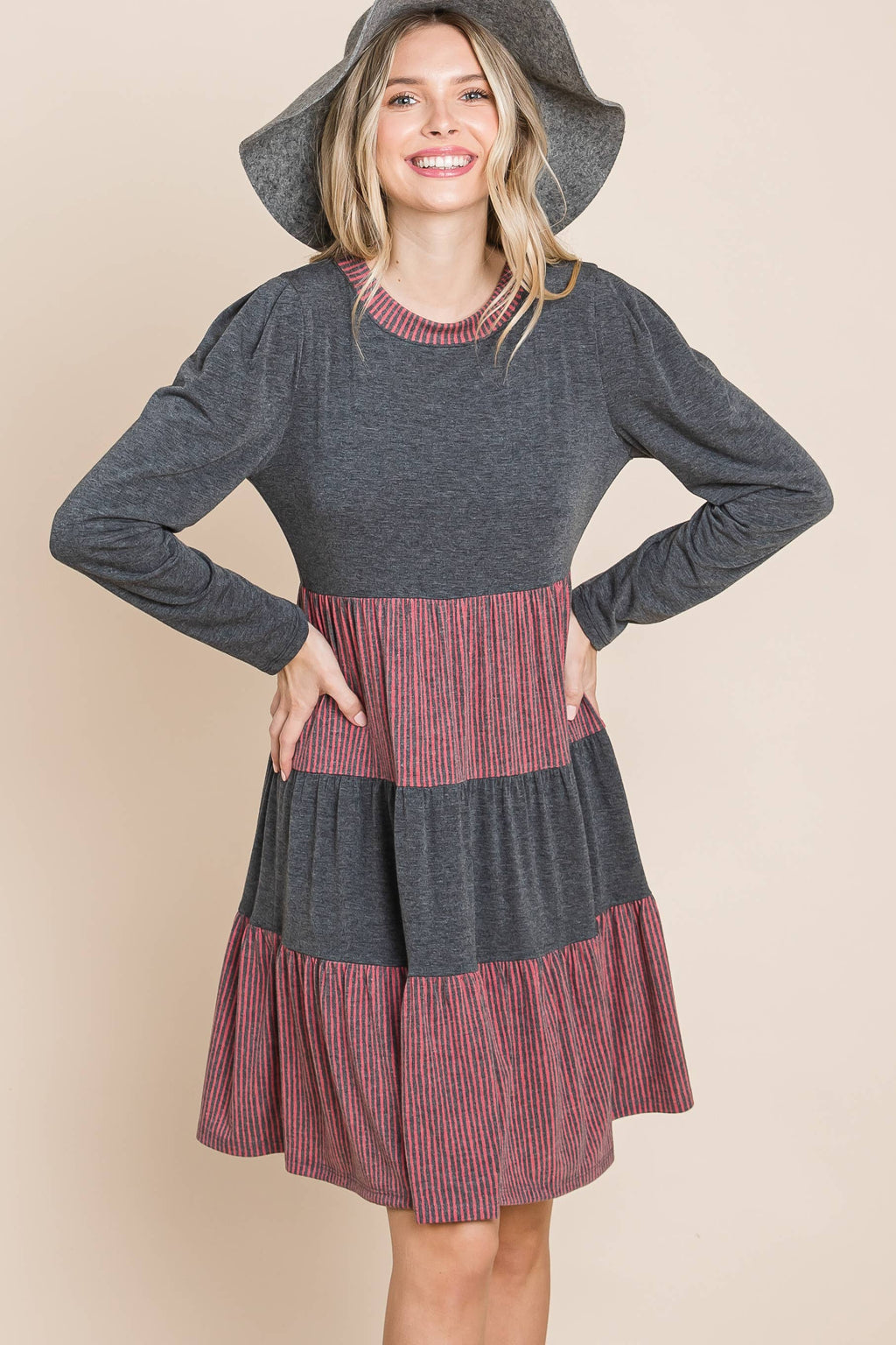 Striped Tiered Knee Dress