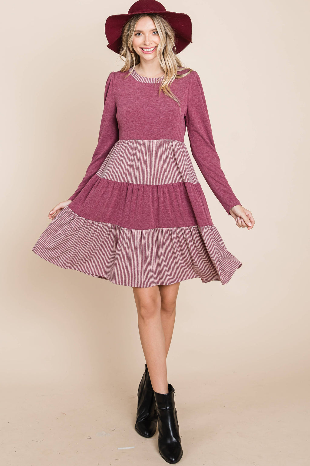Plus Size Striped and Solid  Knee Dress