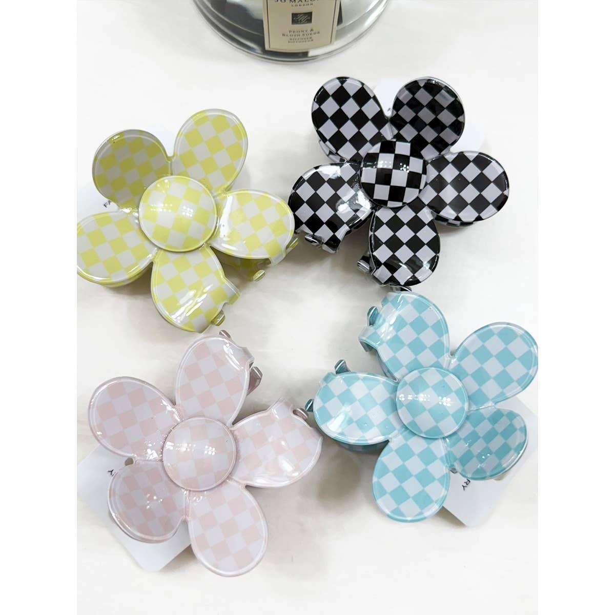 Checkered Daisy Hair Claw Clip