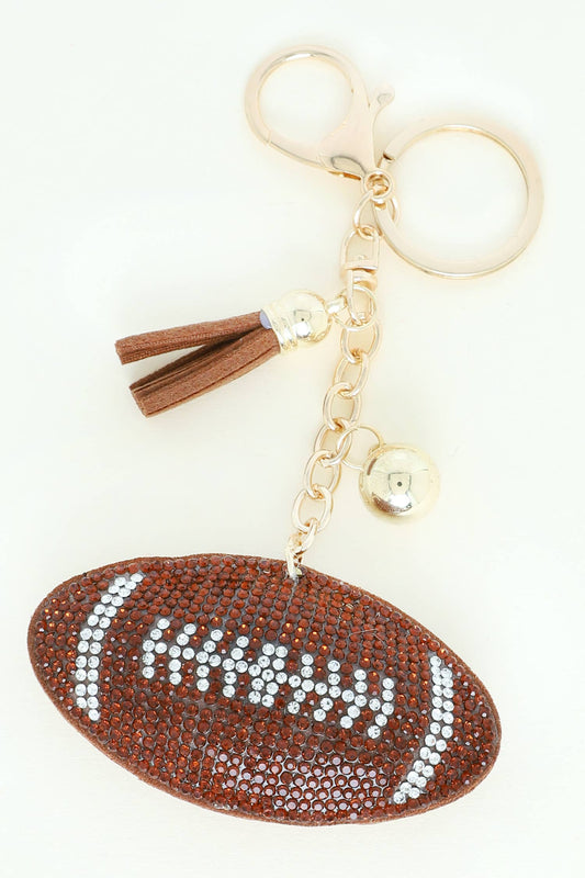 Rhinestone Studded Football Keychain w/ Tassel