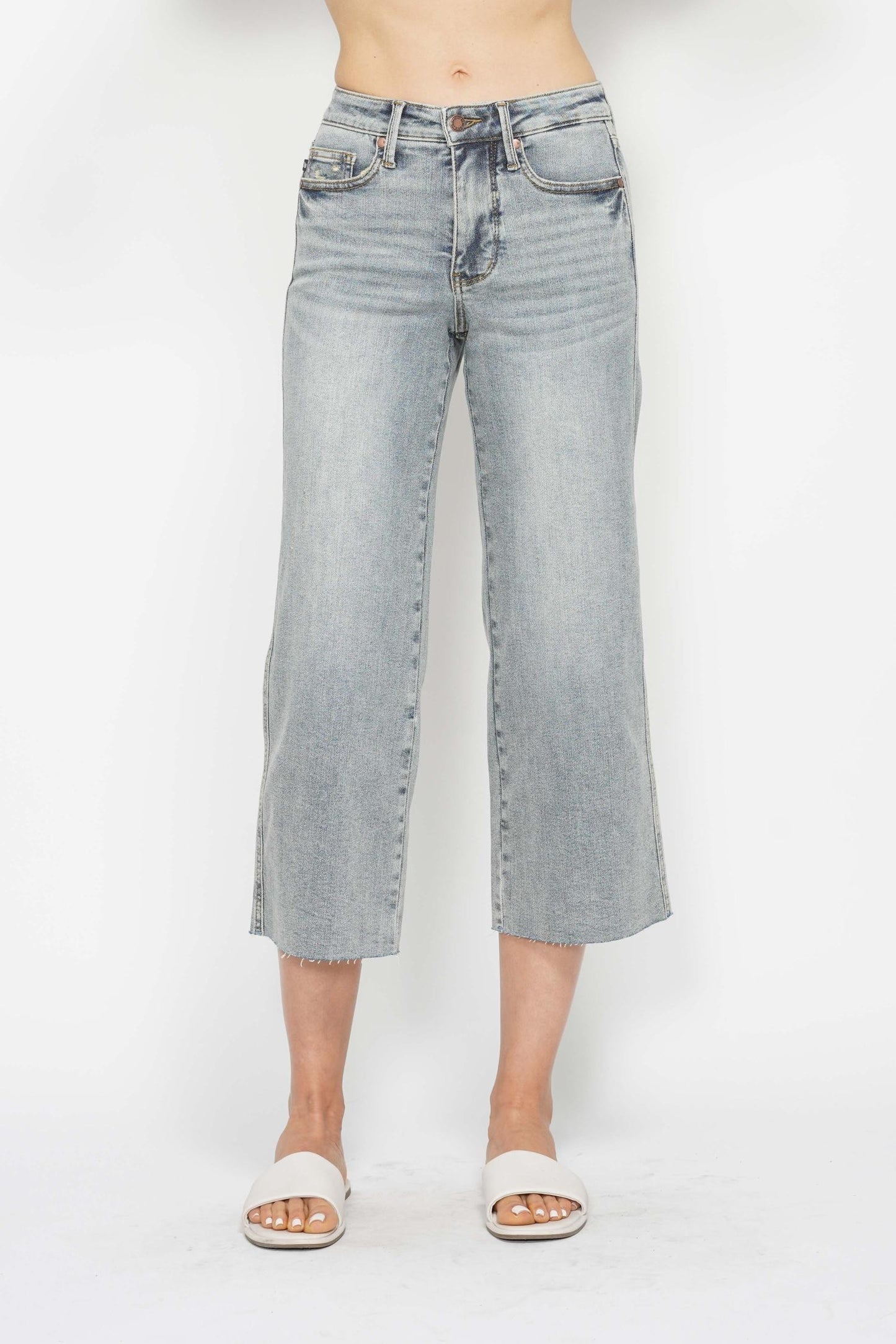 Judy Blue Tummy Control Raw Hem Crop Wide