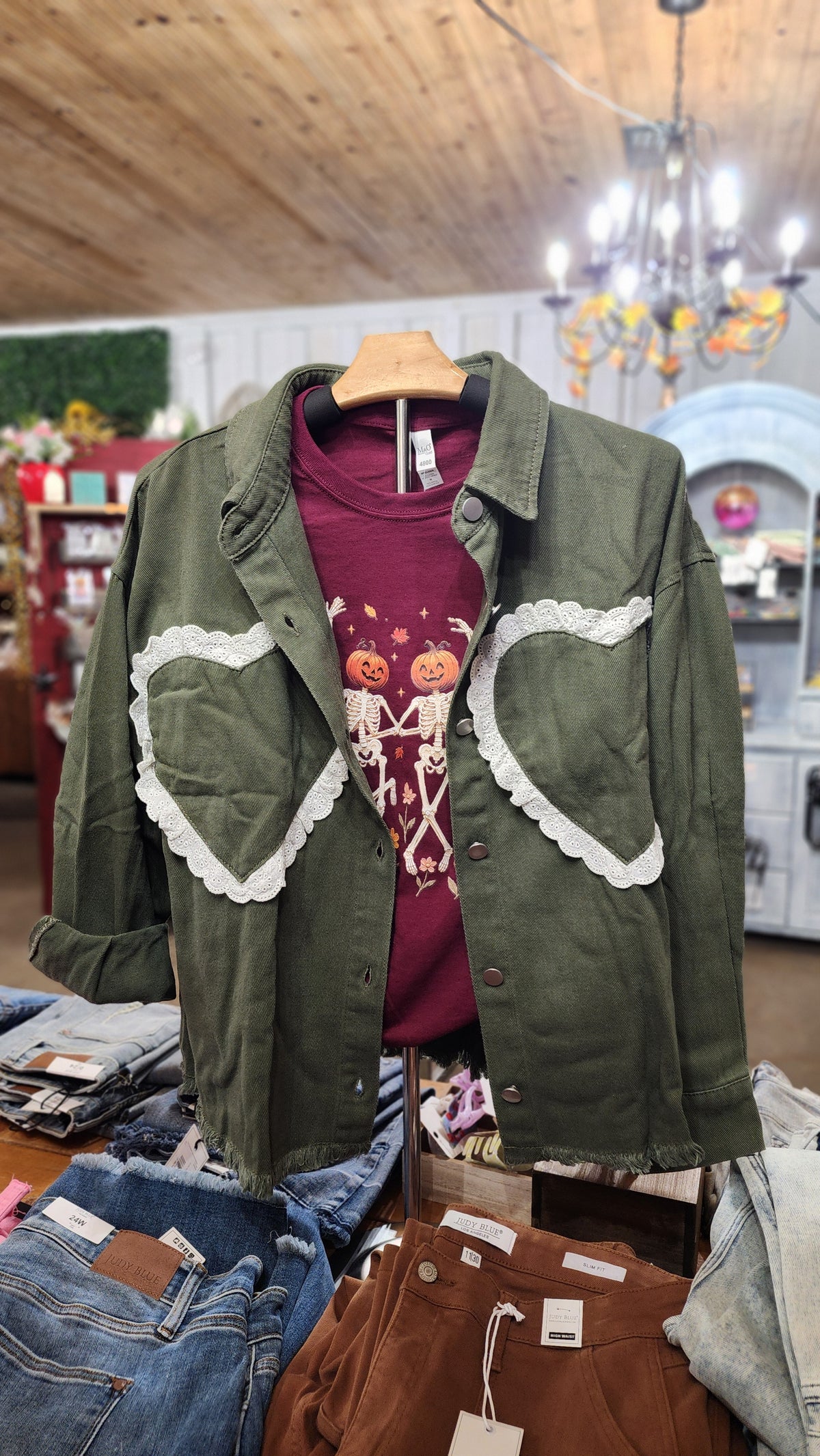 Lace Heart Olive Shacket