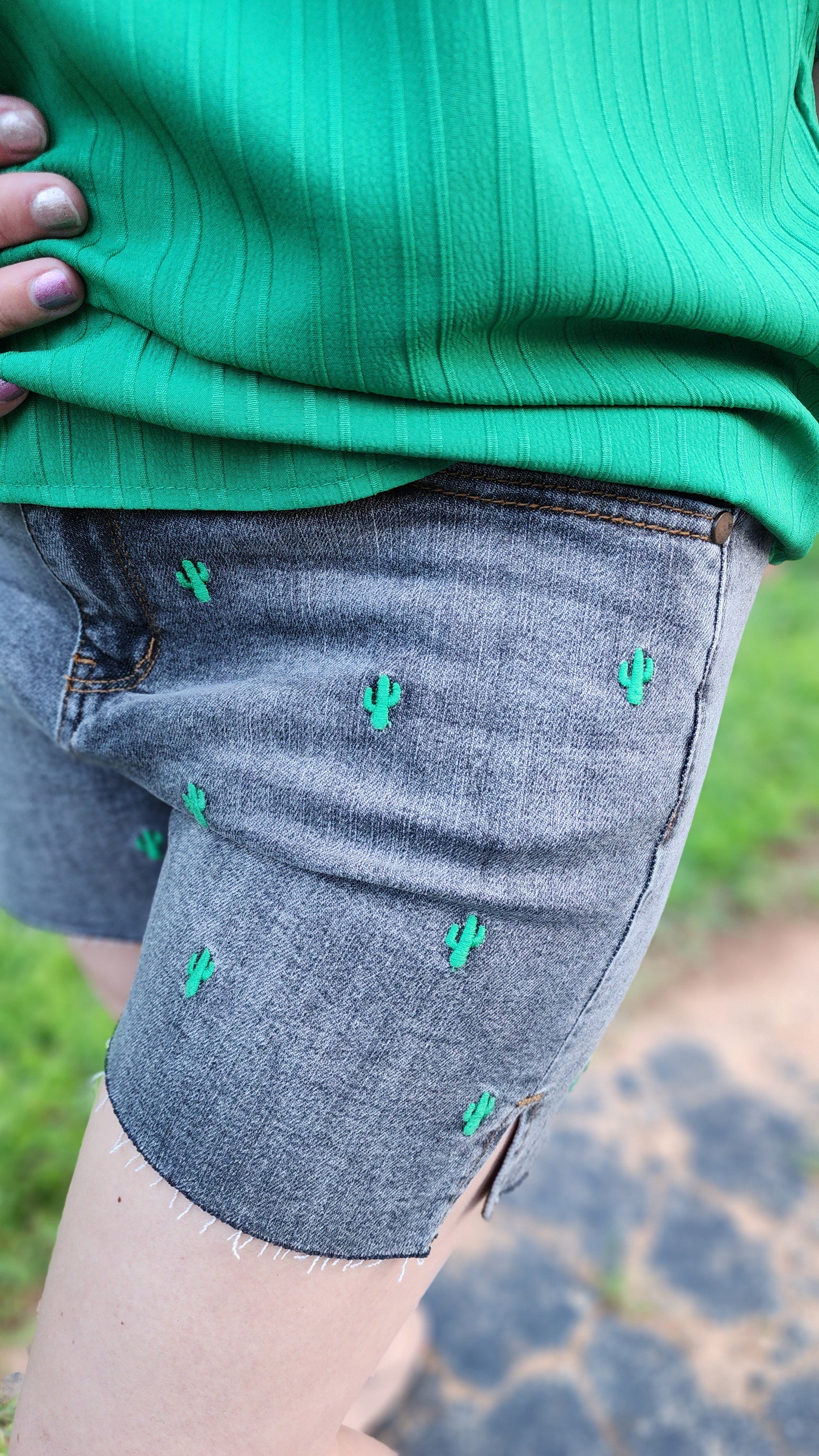 Judy Blue Embroidery Cactus