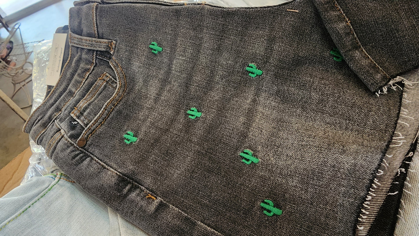 Judy Blue Embroidery Cactus