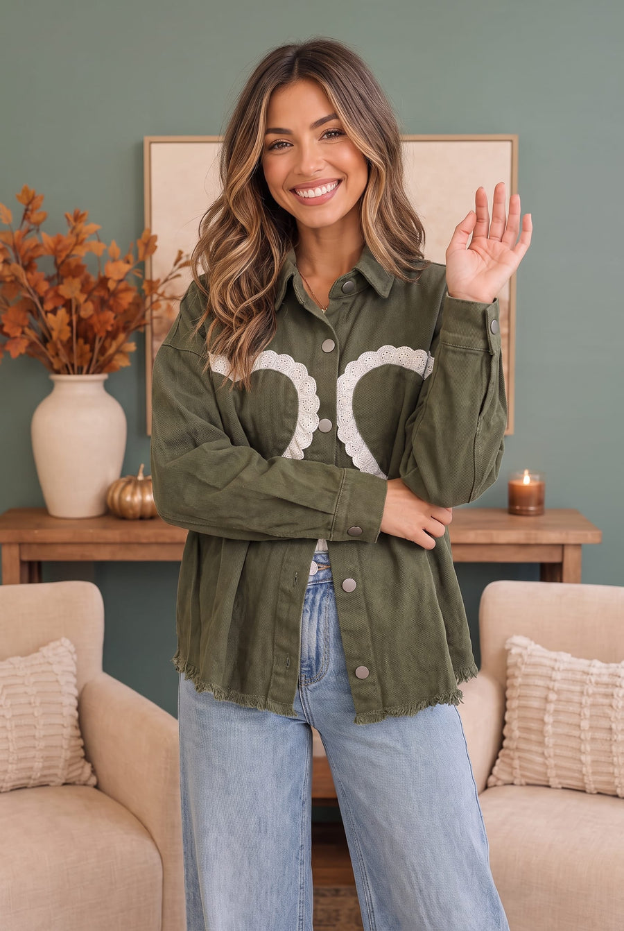 Lace Heart Olive Shacket