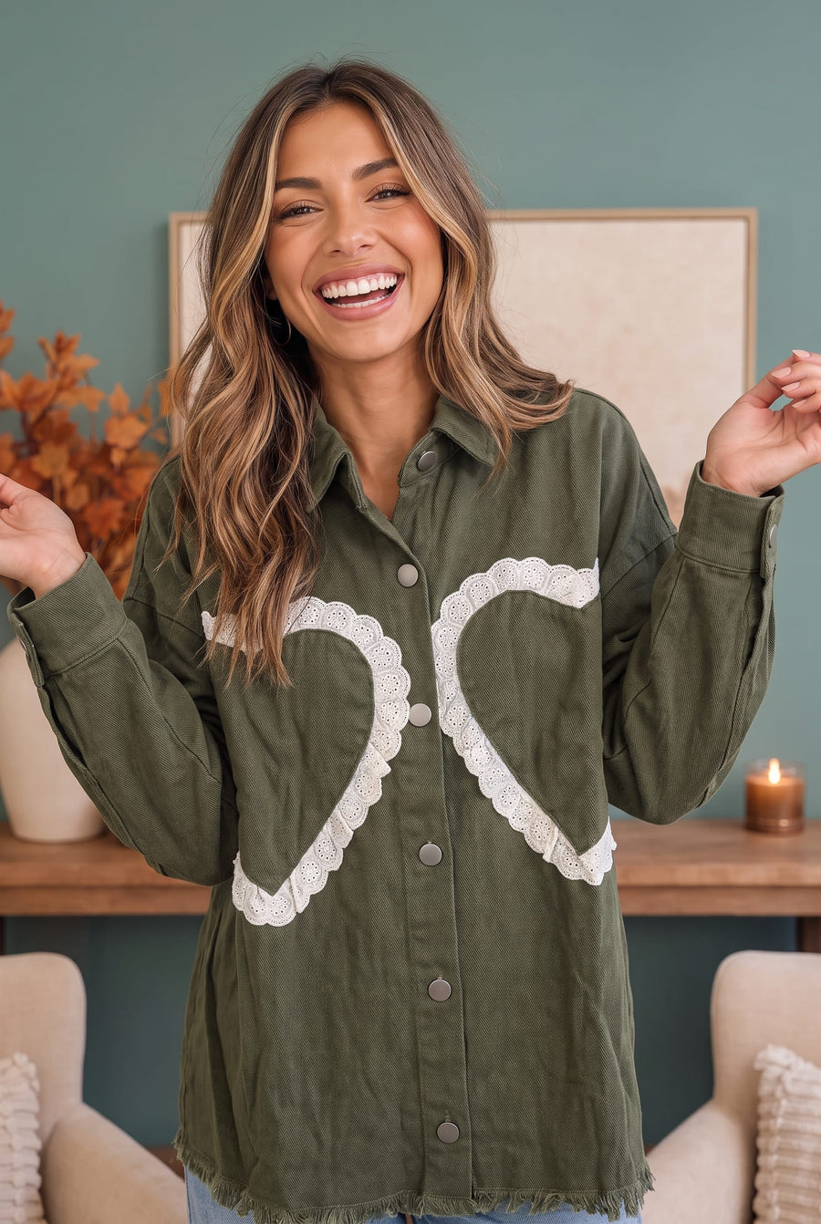 Lace Heart Olive Shacket