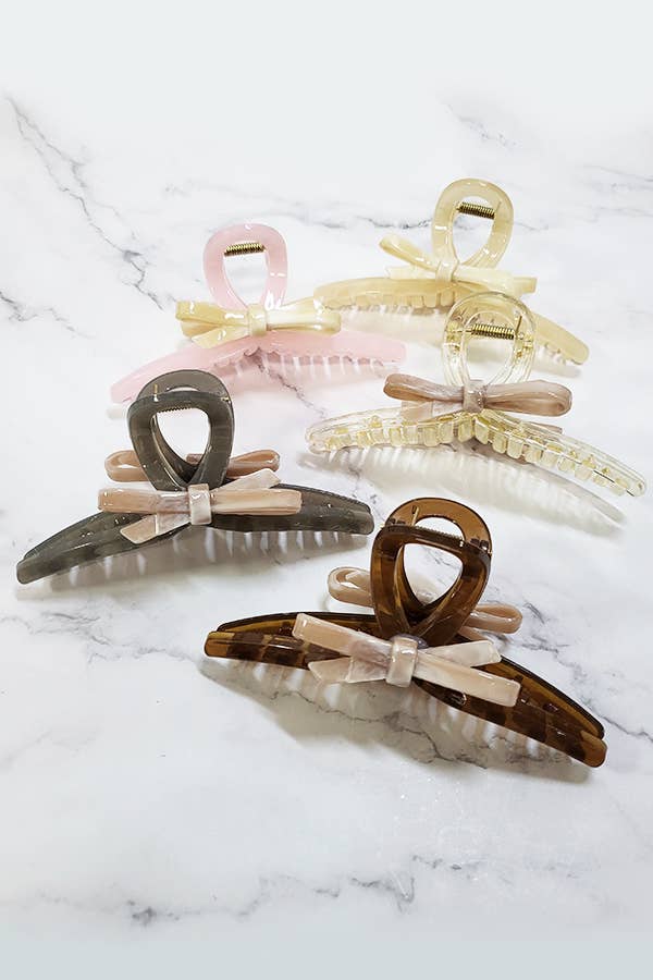 Glossy Ribbon Accent Hair Claw Clip